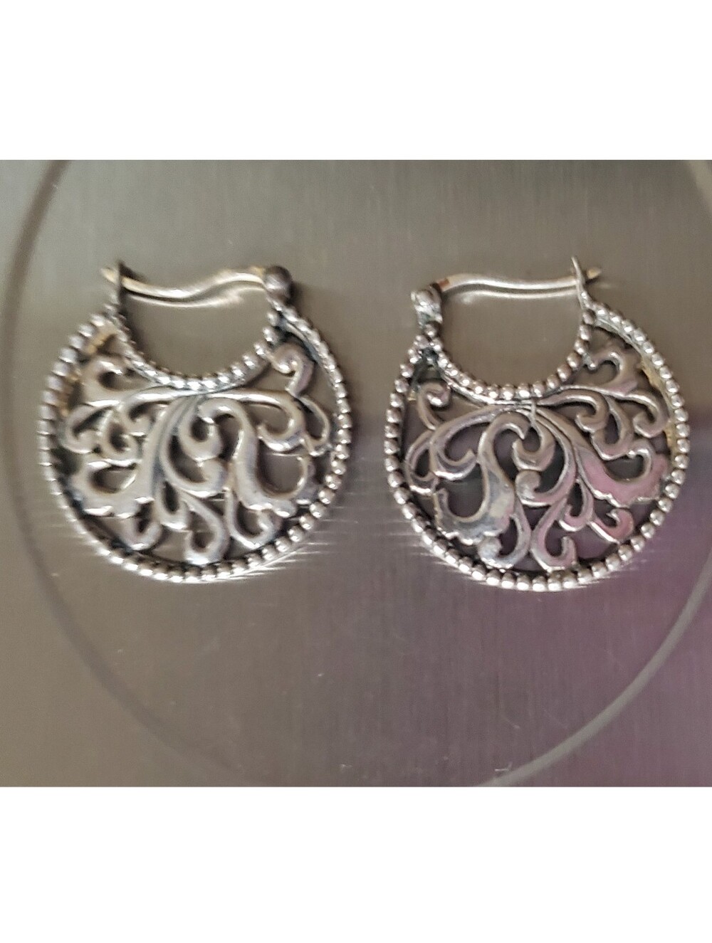 Byzantine Hoop Scroll Half Moon Earrings 925 Sterling Silver Elegant